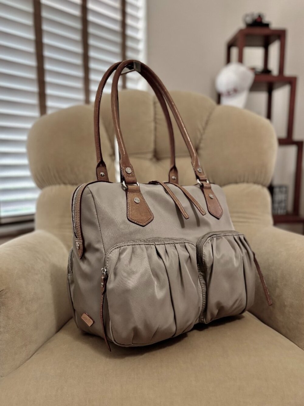 Auth MZ WALLACE Iconic Bedford Belle Khaki Nylon Large Satchel Bag - Picture 2 of 5